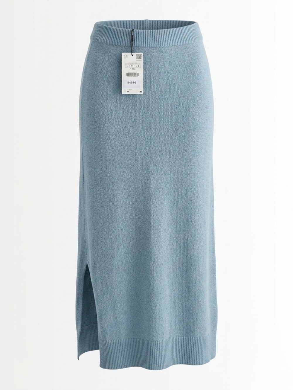 Zara Blue Knit Side Slit Midi Skirt - Size L